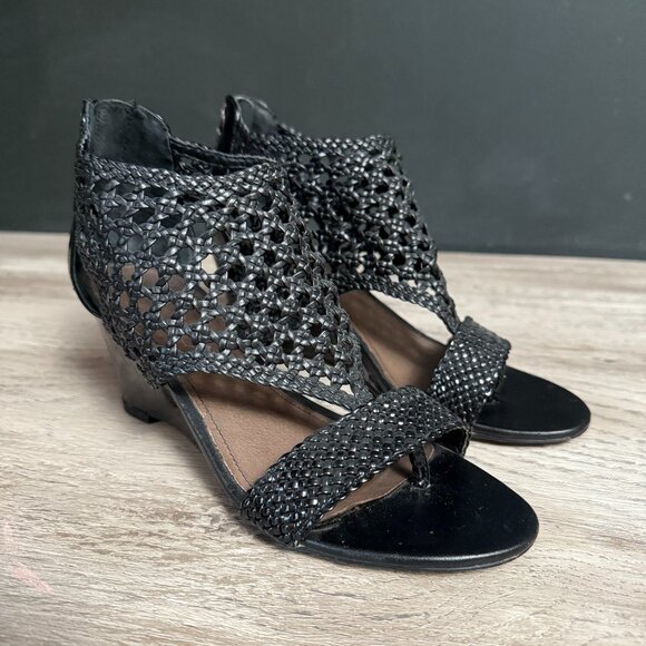 Donald J Pilner, Jolie Black Leather, High Heels Sandals, Lace detail, T-stap - Picture 1 of 10